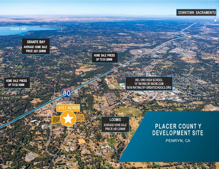 West side of Penryn Road ±0.3 miles north of I-80, Penryn, CA for sale - Aerial - Image 1 of 2