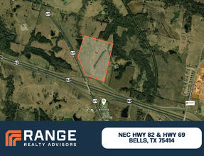 NEC Highway 82 and Highway 69, Bells, TX - aerial  map view