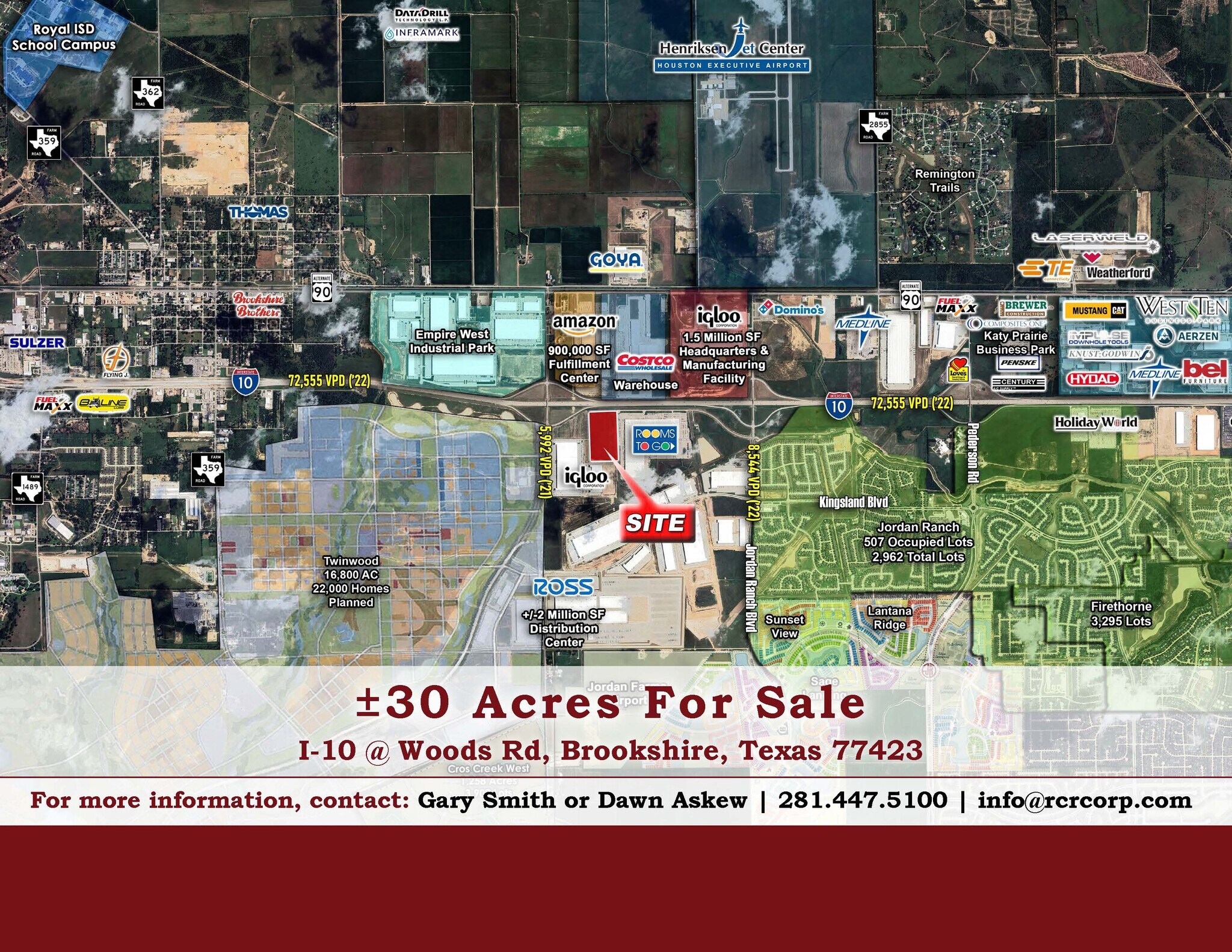 I-10 and Woods Rd., Brookshire, TX for sale Aerial- Image 1 of 2