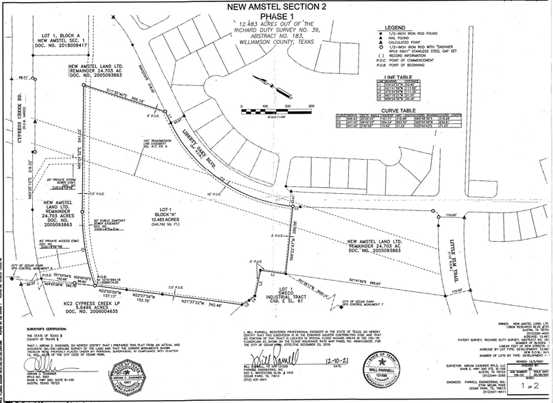 near the SWC of Cypress Creek Road & Liberty Oaks, Cedar Park, TX for sale - Plat Map - Image 2 of 4