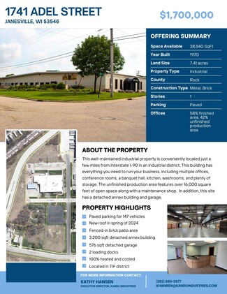 More details for 1741 Adel St, Janesville, WI - Industrial for Sale