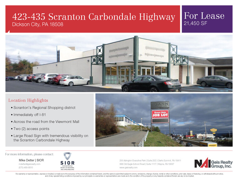 429 Scranton Carbondale Hwy, Dickson City, PA for sale - Building Photo - Image 1 of 1