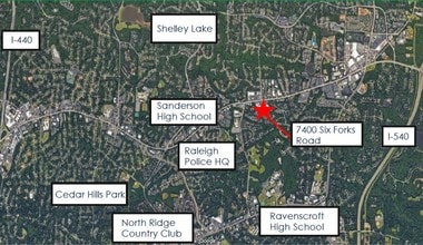 7400-7440 Six Forks Rd, Raleigh, NC - AERIAL  map view