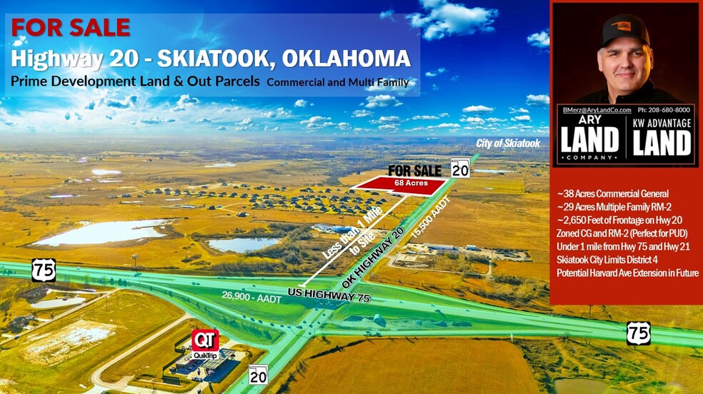 69 Acres 3200 Highway 20, Skiatook, OK for sale - Aerial - Image 1 of 7