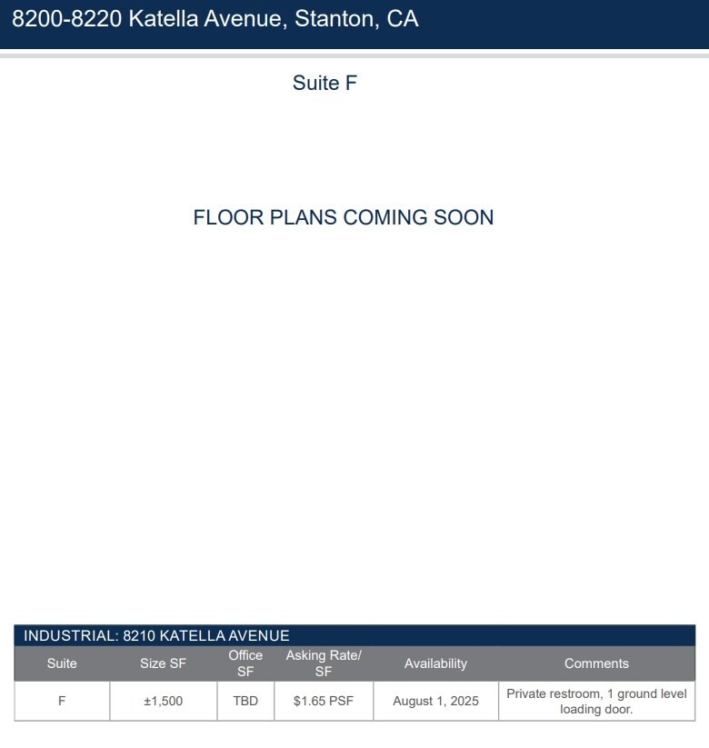 8200-8220 Katella Ave, Stanton, CA to rent Floor Plan- Image 1 of 1