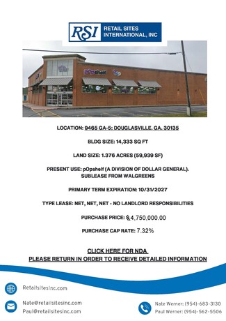 More details for 9465 Highway 5, Douglasville, GA - Retail for Sale