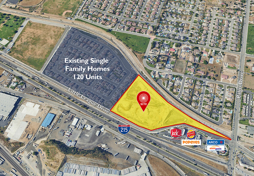 9.21 acres at Palm Avenue & I-215 on Little League Drive, San Bernardino, CA for sale - Aerial - Image 1 of 5