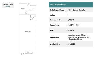 10340 Camino Santa Fe, San Diego, CA for rent Floor Plan- Image 1 of 1