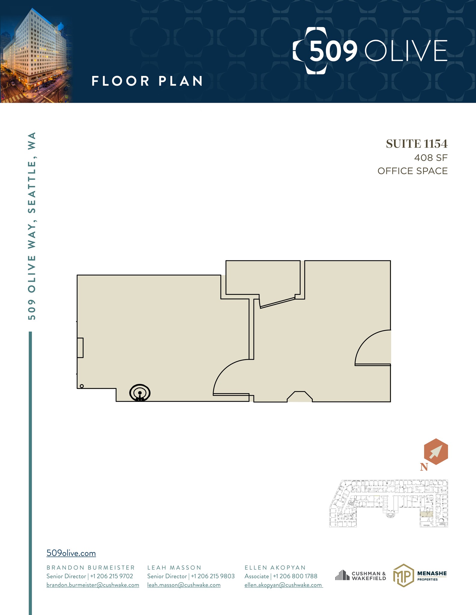 509 Olive Way, Seattle, WA to rent Floor Plan- Image 1 of 2
