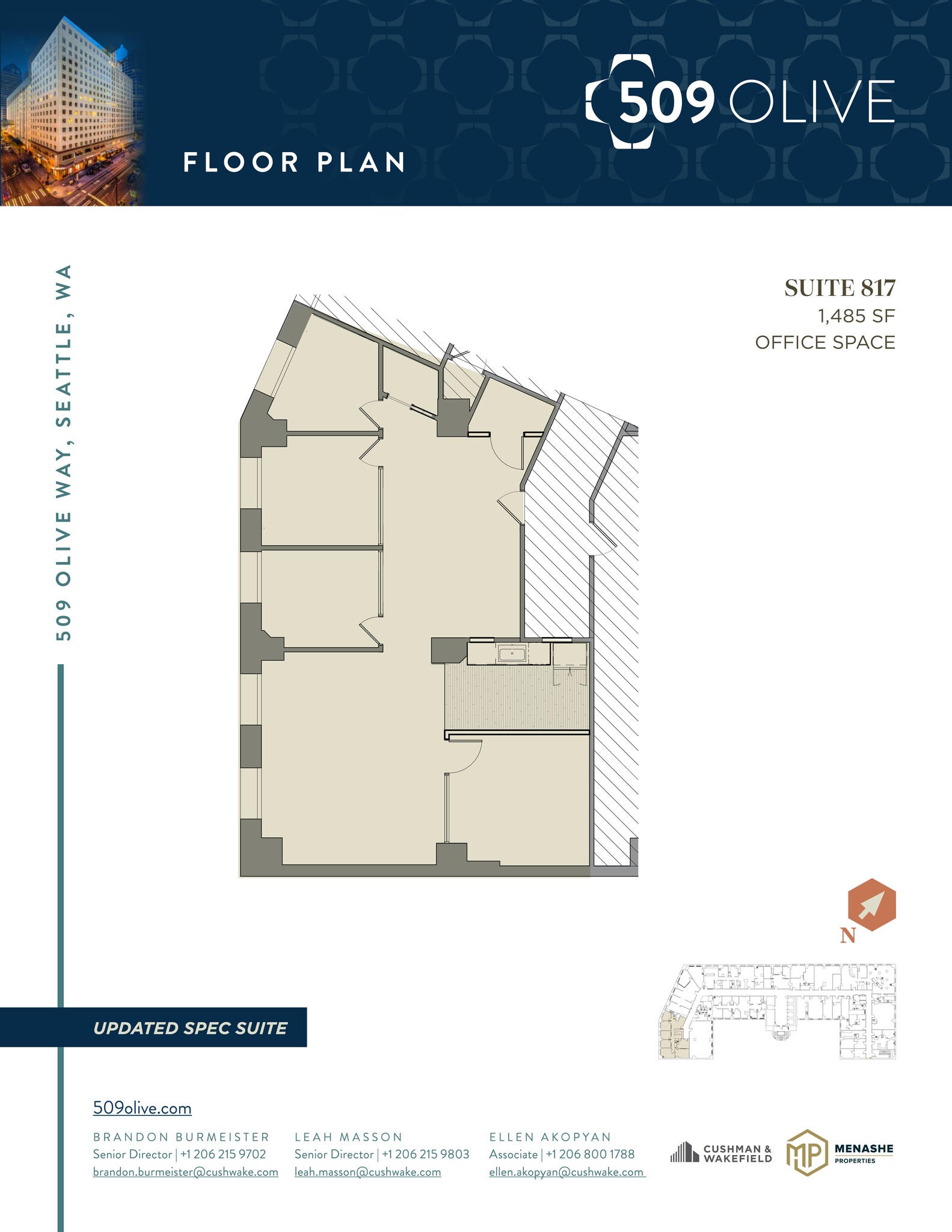 509 Olive Way, Seattle, WA to rent Floor Plan- Image 1 of 2