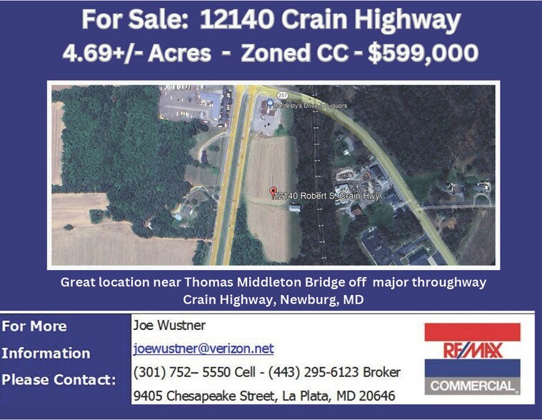 12140 Robert S. Crain Hwy, Newburg, MD for sale - Aerial - Image 1 of 4