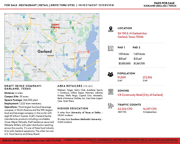 SH 190 and N. Garland Ave., Garland 75040 PAD SITES FOR SALE